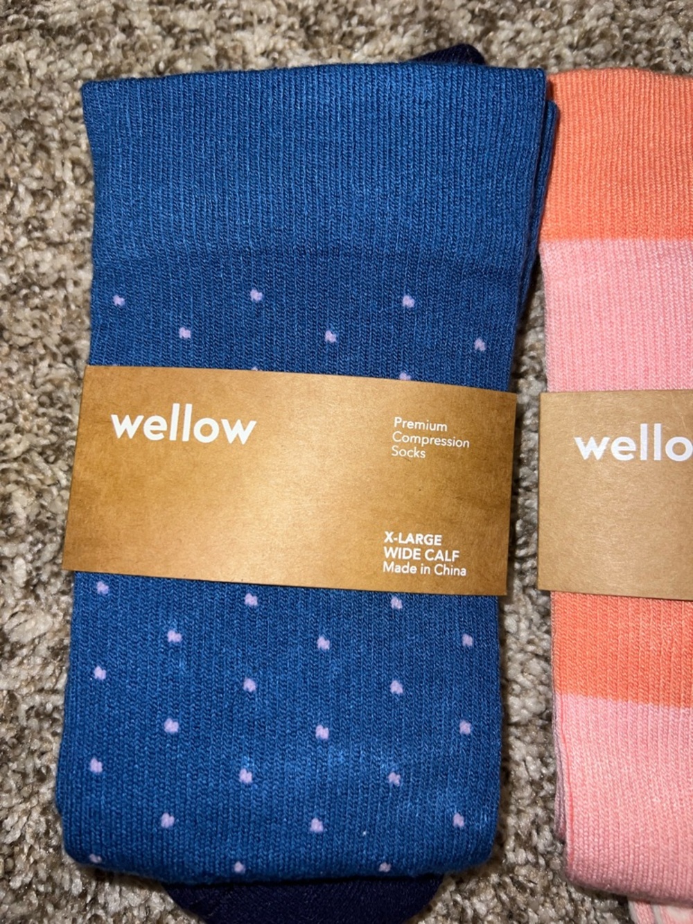 NWT! Wellow Premium Compression Socks {Blue w/Pink Dots & Pink Stripes!}Sz XL/WC - Picture 2 of 9